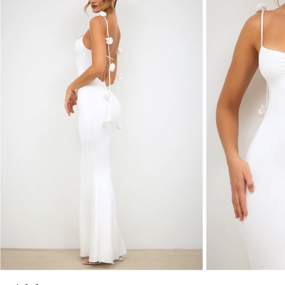 Aldona oh Polly - Slinky Jersey Rose Detail Evening Gown in White